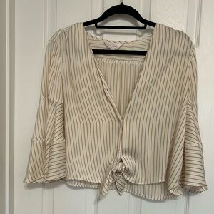 LC Lauren Conrad Cream and Brown Striped Blouse